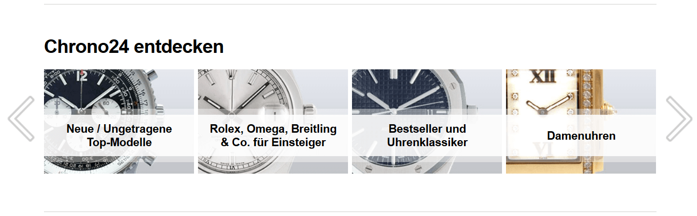Detail-Screenshot der angebotenen Uhren-Kategorien